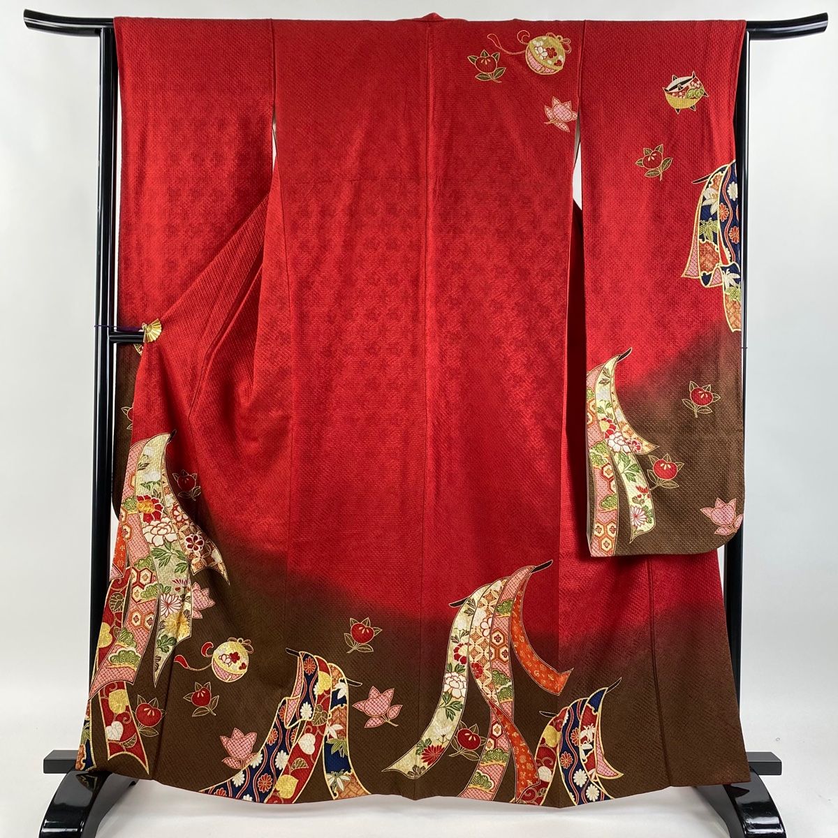 ち★美品★ 振袖&長襦袢セット　正絹　織柄無地　花紋刺繍　身丈162センチ セール】 仕立付き 正絹振袖 フルセット32点 白色 くすみ色 花柄