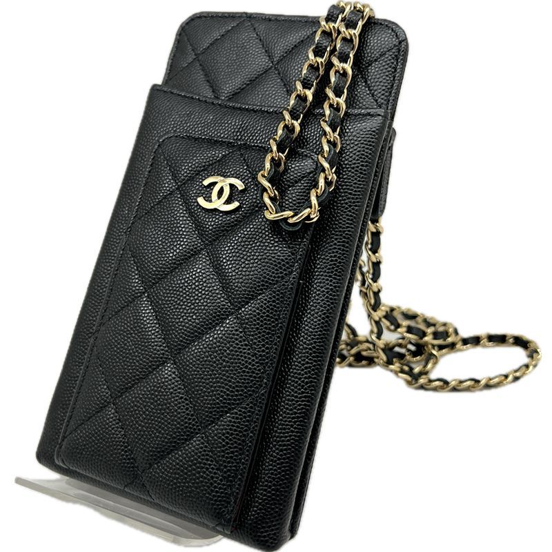 CHANEL シャネル スマホケース チェーンショルダー キャビア キャビアスキン ショルダーバッグ ミニバッグ バッグ 黒 ブラック チェーンバッグ  チェーン 女性用 レディース 肩掛け 斜め掛け - メルカリ