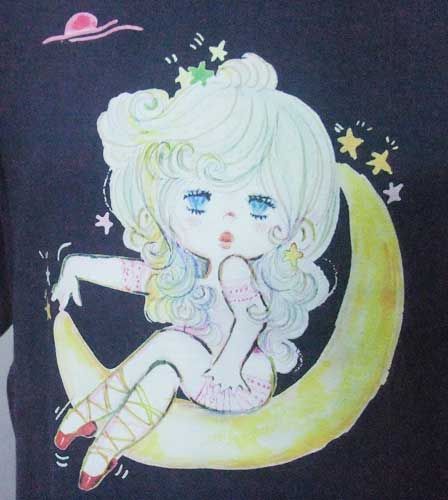 水森亜土 アドちゃん Tシャツ 「ツキ」 AD-9339 NVネイビー Mフリー