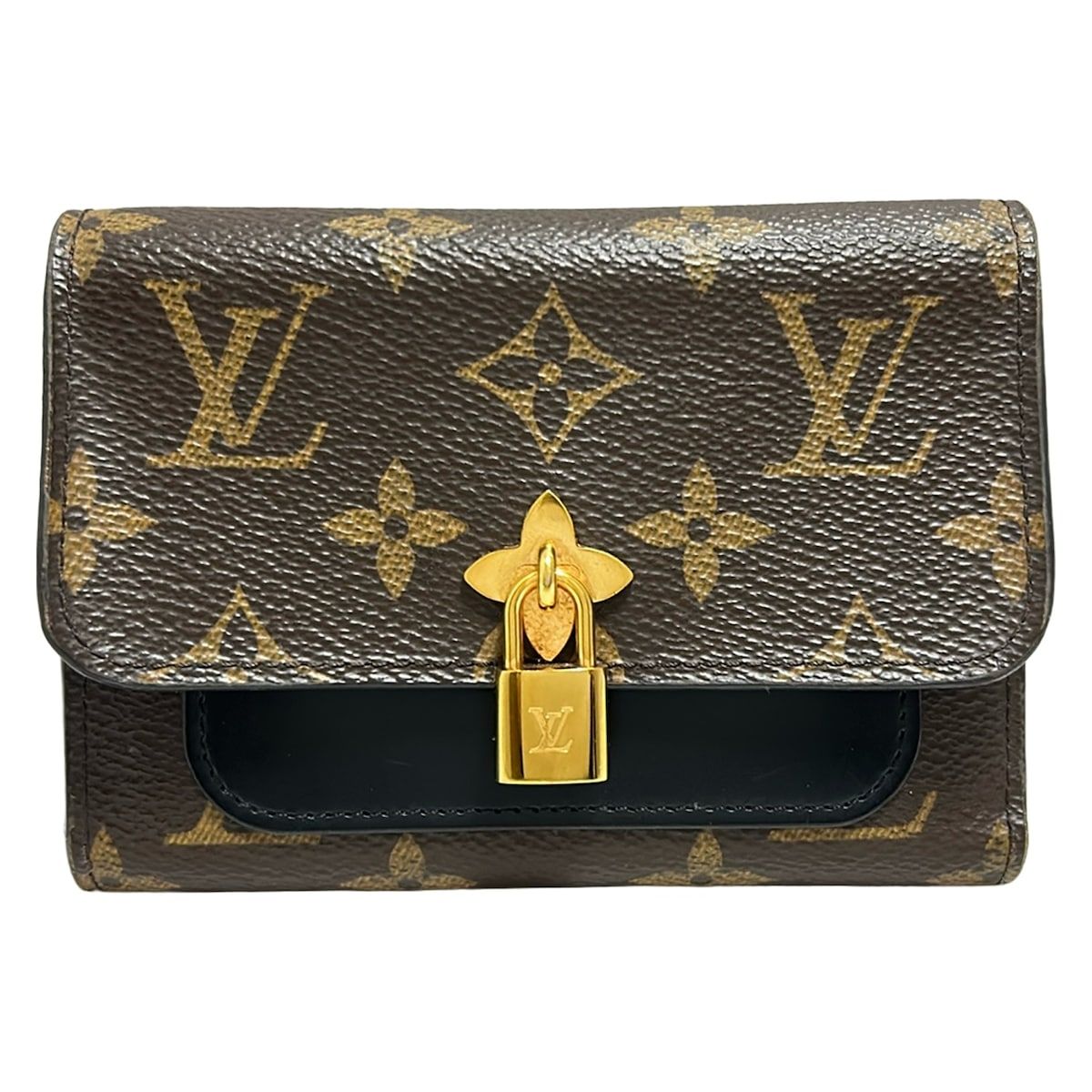 LOUIS VUITTON ルイヴィトン 3つ折り財布 モノグラム ポルトフォイユフラワーコンパクト M62578 ノワール イニシャル刻印