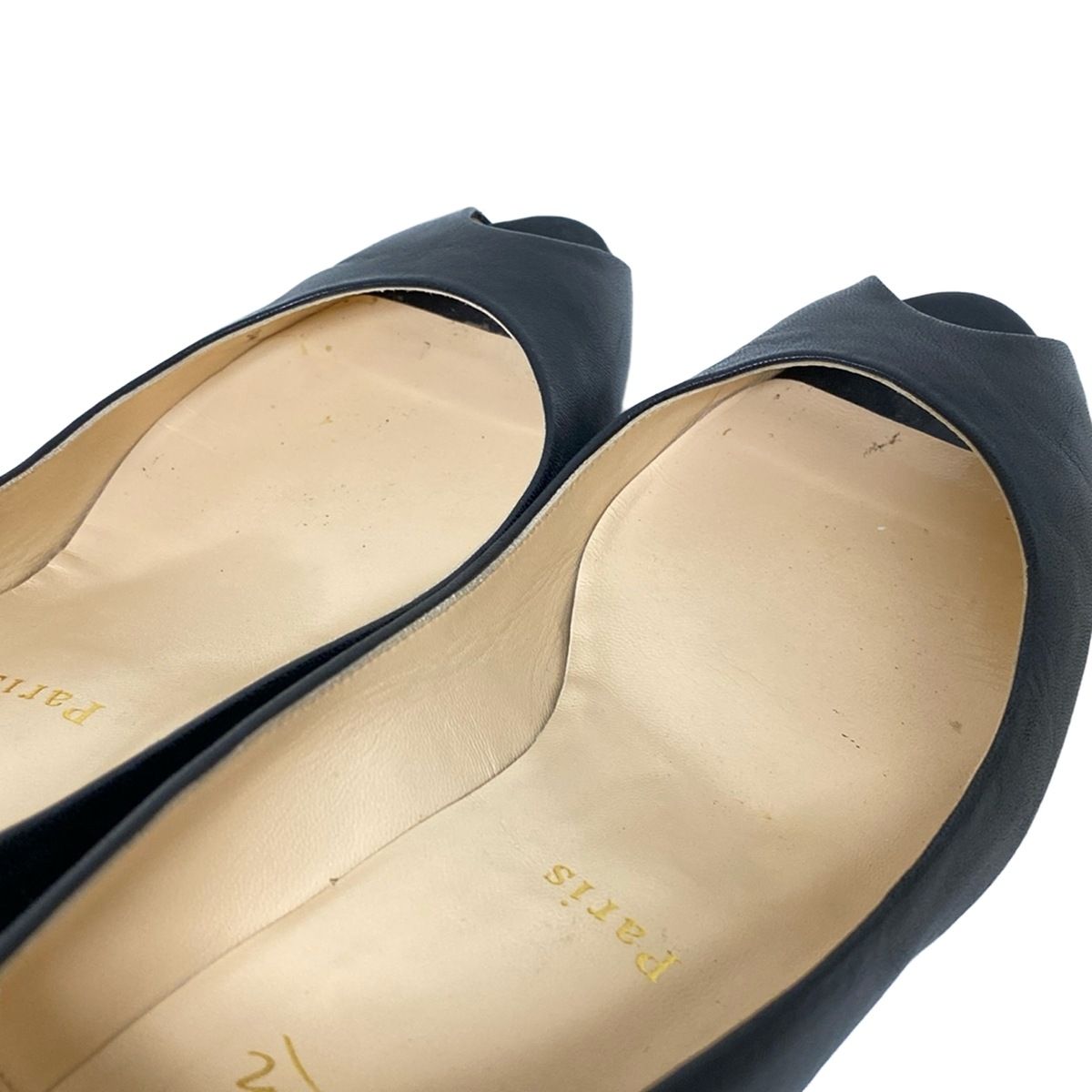 美品　クリスチャンルブタン　ウェッジソール　パンプス　エナメル　オープントゥ　黒 美品】クリスチャンルブタン ウェッジソール パンプス