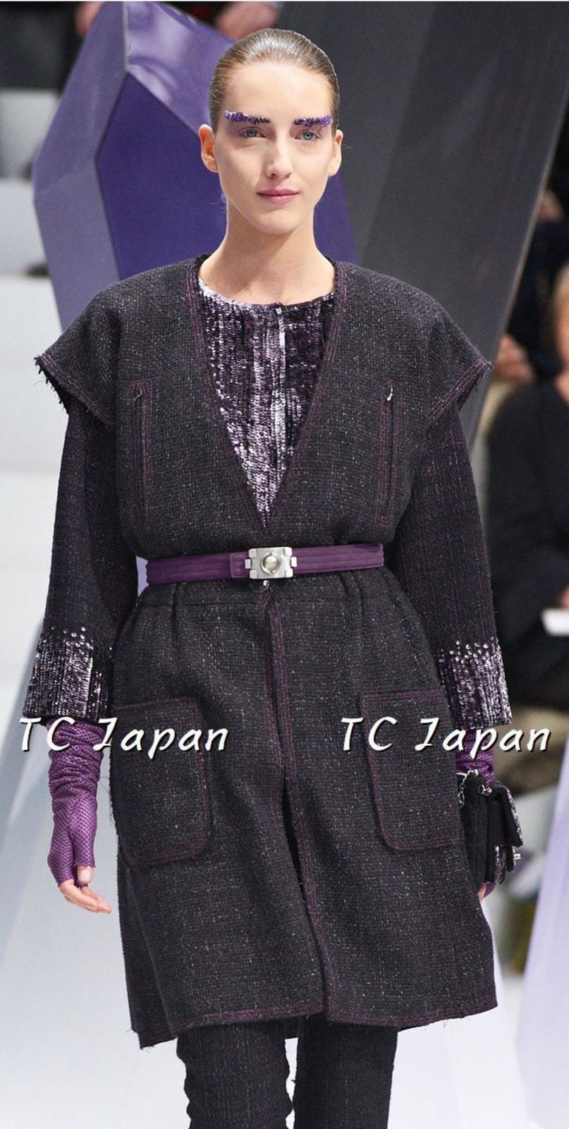 シャネル ジャケット CHANEL ブラック パープル グリポワ宝石 ボタン
