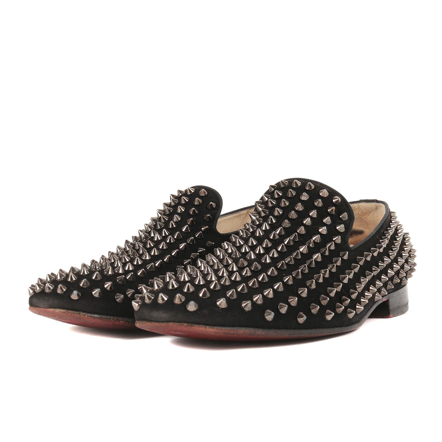 Christian Louboutin クリスチャンルブタン サイズ:41(26.0cm) ダンデライオン スウェード スパイクスタッズ Dandelion Spikes Flat ローファー ドレス シューズ ブラック 黒 イタリア製【メンズ】