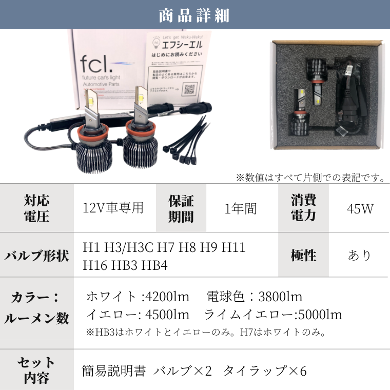 H1 LED フォグランプ バルブ ホワイト イエロー ライムイエロー 電球色 9000lm 車検対応 12V 車専用 輸入車 対応 左右分2個入り レジェンダリーシリーズ LEDヘッドライト エフシーエル 【fcl. 直営店】