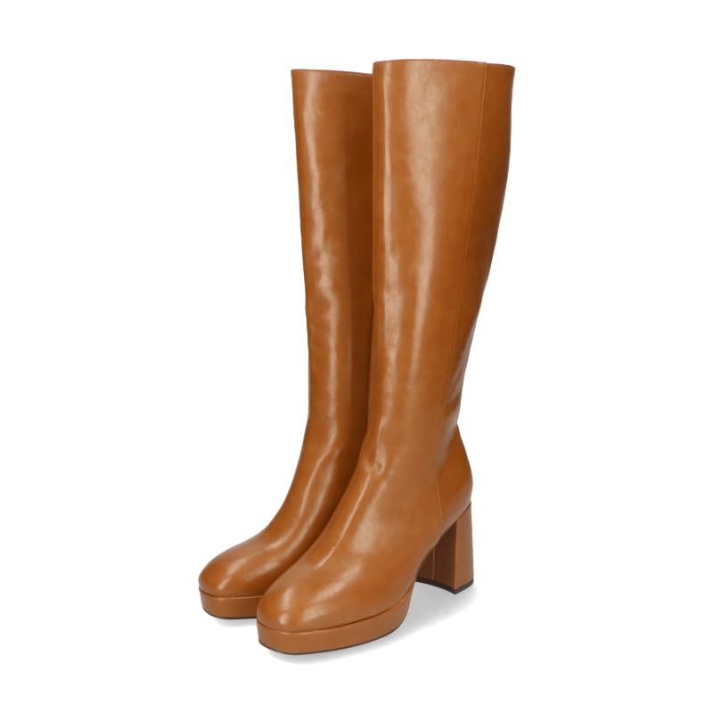 オリエンタルトラフィック ロングブーツ レディース タイト 厚底 スタイルアップ サイドファスナー プラットフォーム 膝下丈 31511 BROWN