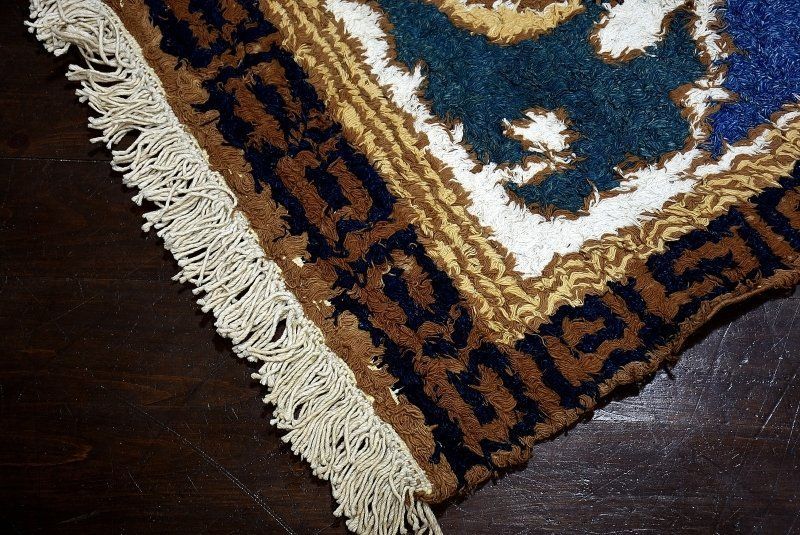 美品 鍋島緞通【手刺繍】40cm 2枚セット 蟹牡丹中心柄/対角中心柄 吉島