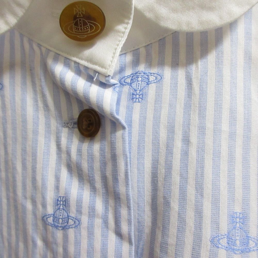 希少デザイン　ヴィヴィアンウエストウッド　オーブ刺繍　ストライプシャツ　丸襟 ヴィヴィアンウエストウッド ストライプ シャツ オーブ刺繍 丸襟