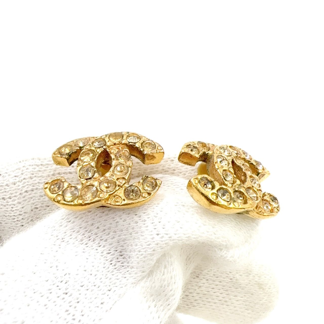 【片耳】シャネル ラインストーン ココマーク ピアス ゴールド GP シャネル ココマーク ピアス ゴールド/ホワイト GP/ライン