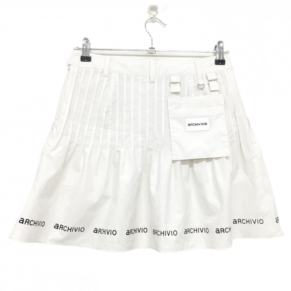 (超美品)アルチビオノースリーブ・フレアスカート サイズ38 (2024春夏) アルチビオ スカート 白×黒 裾ロゴプリント フレアスカート レディース