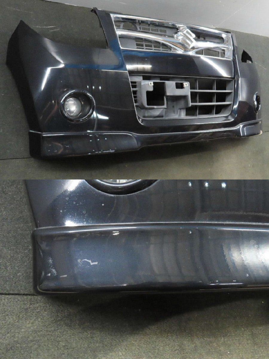 【即決】★凹無 ★取付部OK 純正 フロント バンパー × スポイラー付 ZJ3 黒 パール CBA-MH21S ワゴンR 前期 (71711-58J00/20) 中古 5327 即決☆取付部OK ☆フォグ＆グリル付 純正 フロント バンパー