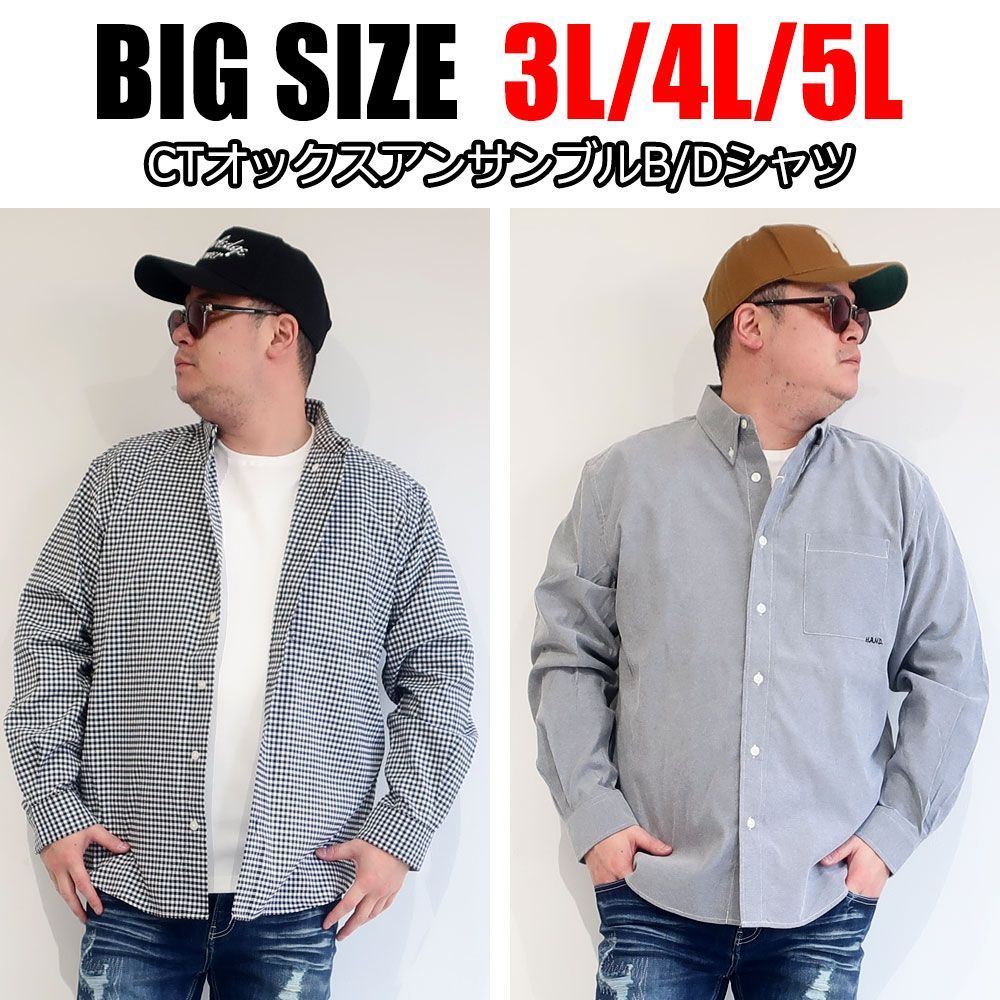2枚セット】メンズ 大きいサイズ シャツ ブランド NATURAL STORY ナチュラルストーリー オックス チェック ストライプ 無地 長袖 3L 4L 5L アンサンブル 長袖シャツ 清涼感 ビジネス 春 夏 秋 カジ
