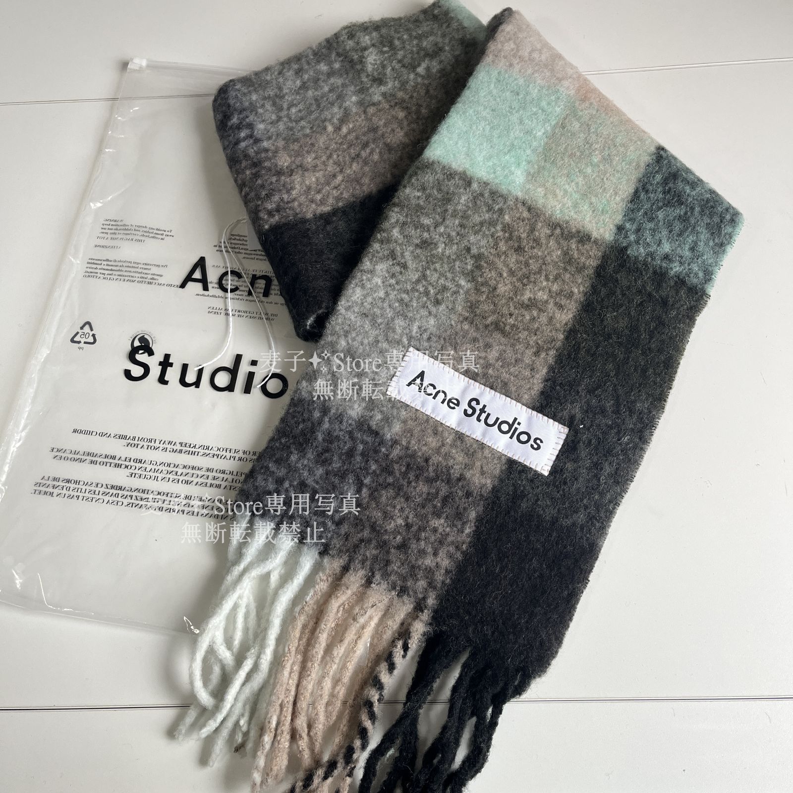 新品】 Acne Studiosアクネ ストゥディオズ マフラー モヘアチェック スカーフ グリーン/グレー/ブラック - メルカリ