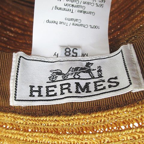 エルメス HERMES 帽子 ハット ストローハット 麦わら帽子 58 茶系 ...