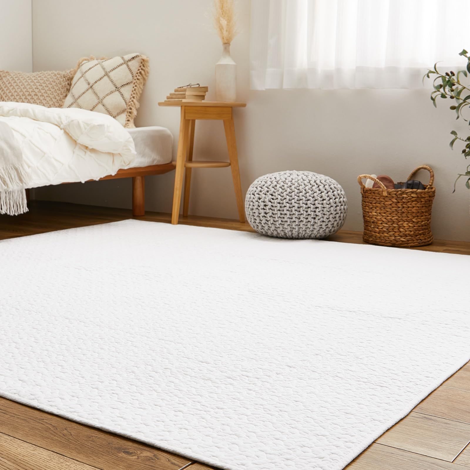 萩原 キルトラグ アイボリー 約130×190cm デコール ラグ マルチカバー イブル 洗濯機で洗える 滑りにくい加工付き