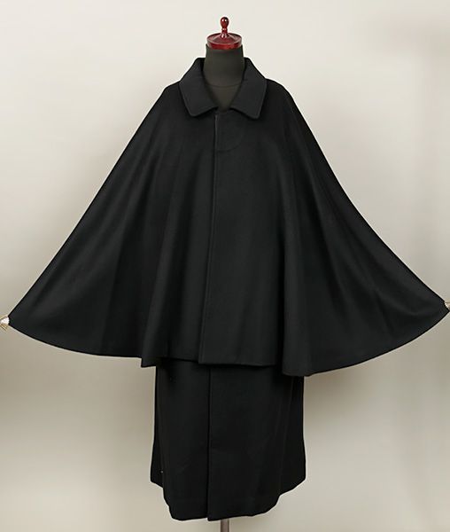 eha3189 日本製 カシミヤ混 和装用 トンビコート インバネスコート 黒 男性用 メンズ Lサイズ