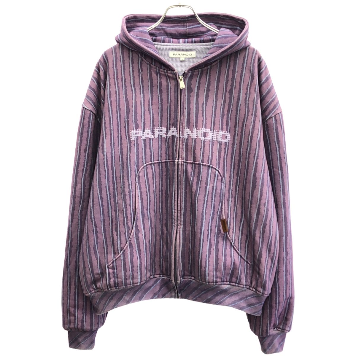 PARANOID 紫 ストライプ パーカー L PARANOID パラノイド 25SS RANCHOU ZIP HOODIE ランチョウジップ