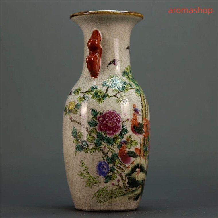 高品質 官窯焼き 粉彩描金 花鳥柄 花瓶 磁器 景徳鎮 置物 中国