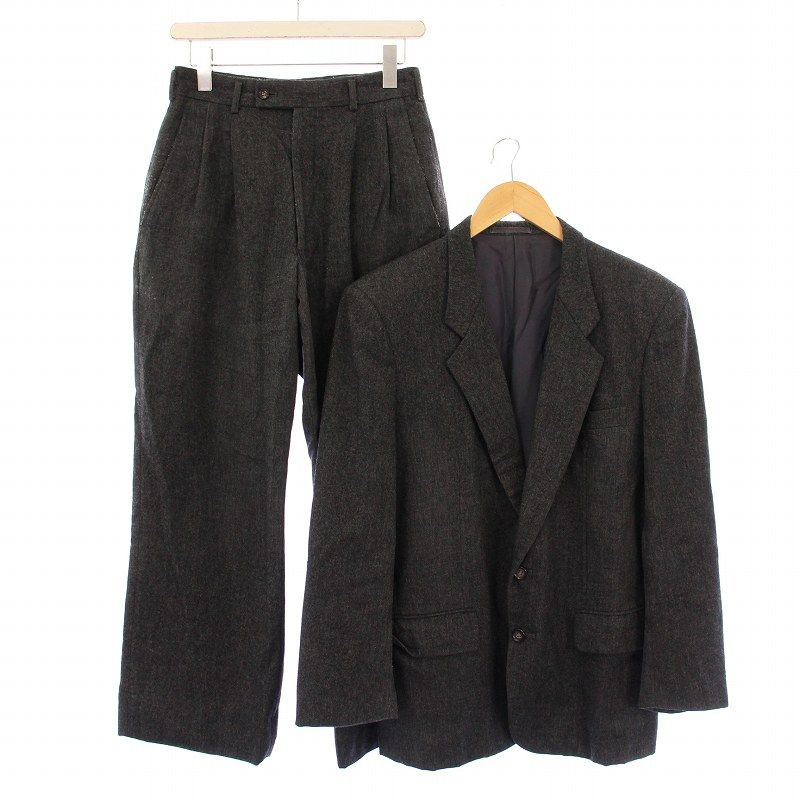 コムデギャルソンオム COMME des GARCONS HOMME ヴィンテージ デカオム シングルスーツ セットアップ テーラードジャケット アウター 総裏地 テーパードパンツ スラックス タック ジップフライ ウール S グレー |BB
