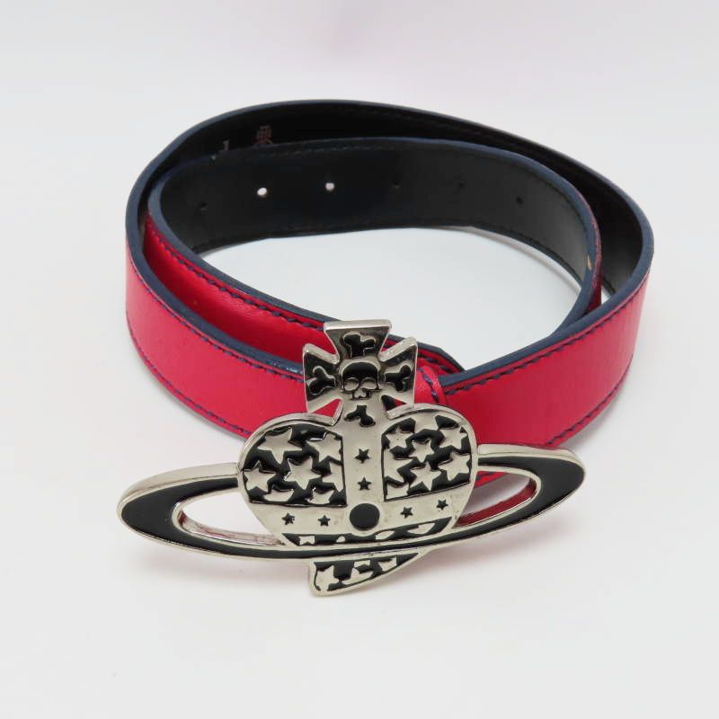 M04-k056 Vivienne Westwood ヴィヴィアンウエストウッド オーブ レディース メンズ レザ― ベルト レッド