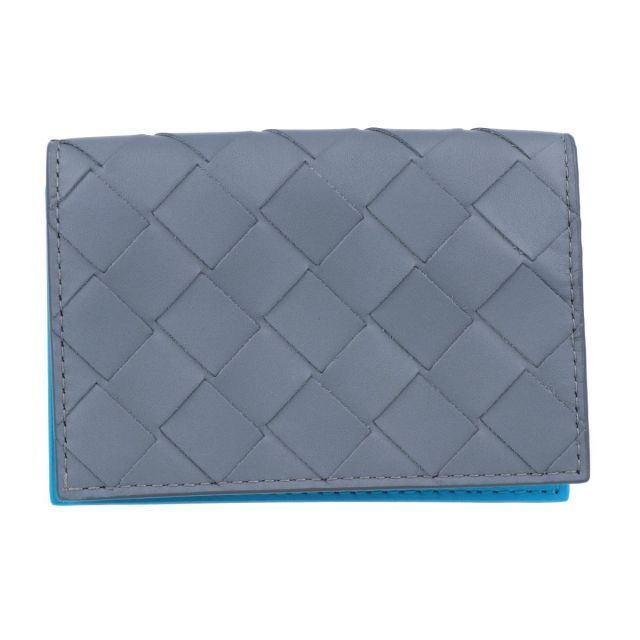 【BOTTEGA VENETA】ボッテガ・ヴェネタ イントレチャート カードケース 605720 カーフレザー サンダー プール グレー ブルー パスケース 名刺入れ ビジネスカードケース レディース メンズ  【中