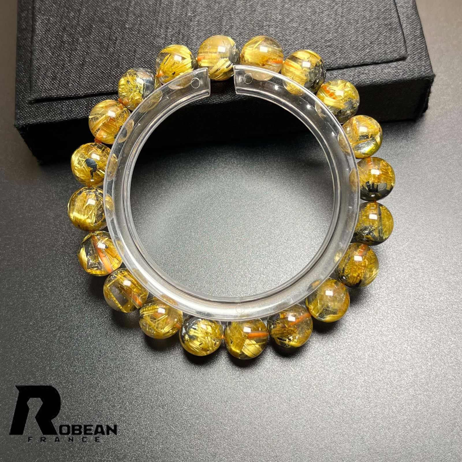 EU製 定価27万円 ROBEAN 太陽花タイチンルチル 黄金針水晶 金運 開運 ゴールド ブレスレット パワーストーン プレゼント 9.8-10.3mm K1015142