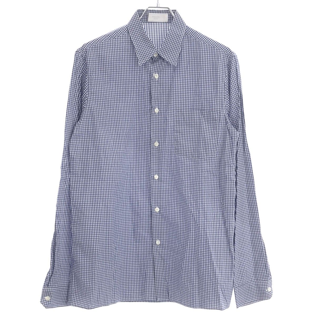 prada ギンガムチェックシャツブルー