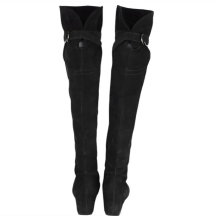 LAVORAZIONE ARTIGIANA ラボラツィオーネアルティッジャーナ スエード ニーハイブーツ 23.5cm ブラック スエード KIN-KAAI_COM