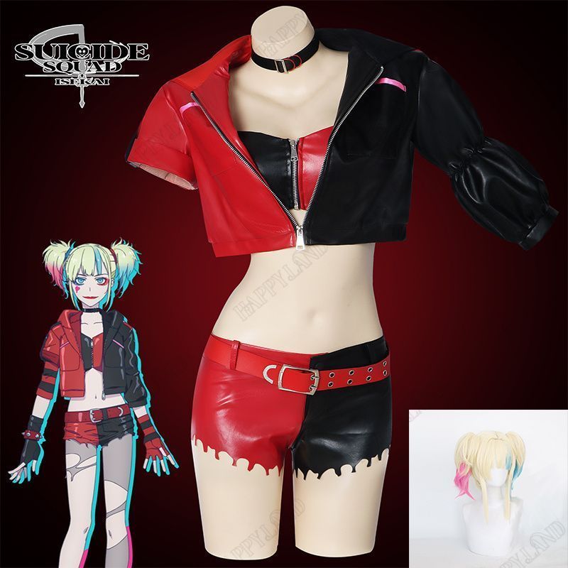 哈莉 奎茵Harley Quinn 哈琳 奎??コスプレ衣装 大人用ウィッグ付き 制服 cosplay コスチューム 仮装 変装 コスチューム コスプレ服 仮装 演出服 コス アニメグッズ ハロウイン osplay イベント 変装