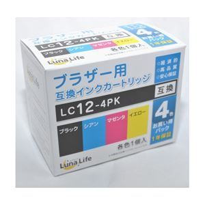 (まとめ)ワールドビジネスサプライ  ブラザー用 互換インクカートリッジ LC12-4PK 4本パック LN BR12/4P