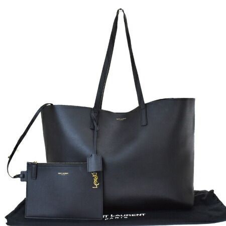 【中古】 サンローラン SAINT LAURENT トートバッグ ショルダー ブラック フルレザー ポーチ 保存袋付き 80MH548