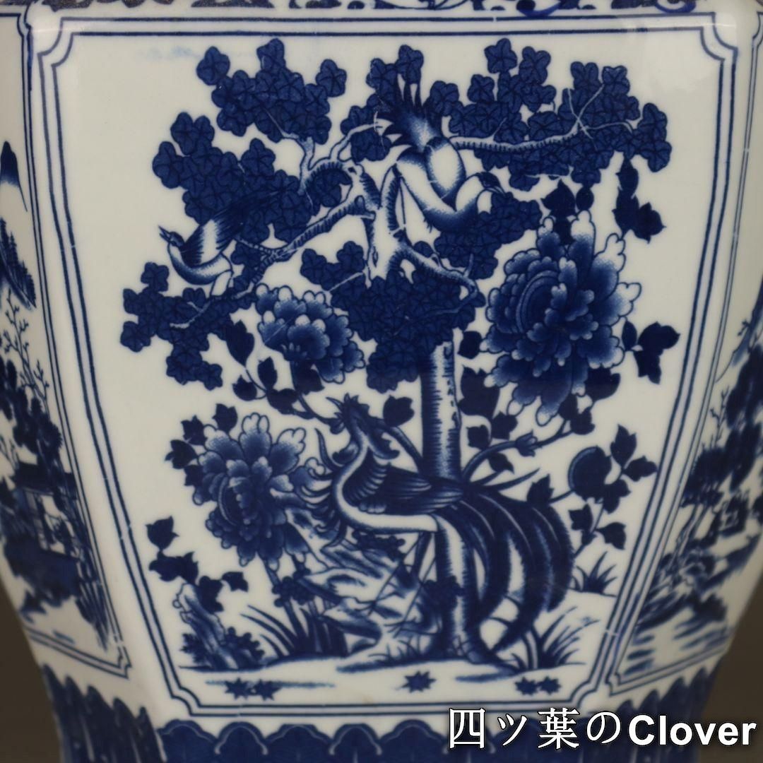 清乾隆青花人物花鳥六方賞瓶 景徳鎮 陶磁器 装飾品 現代工芸