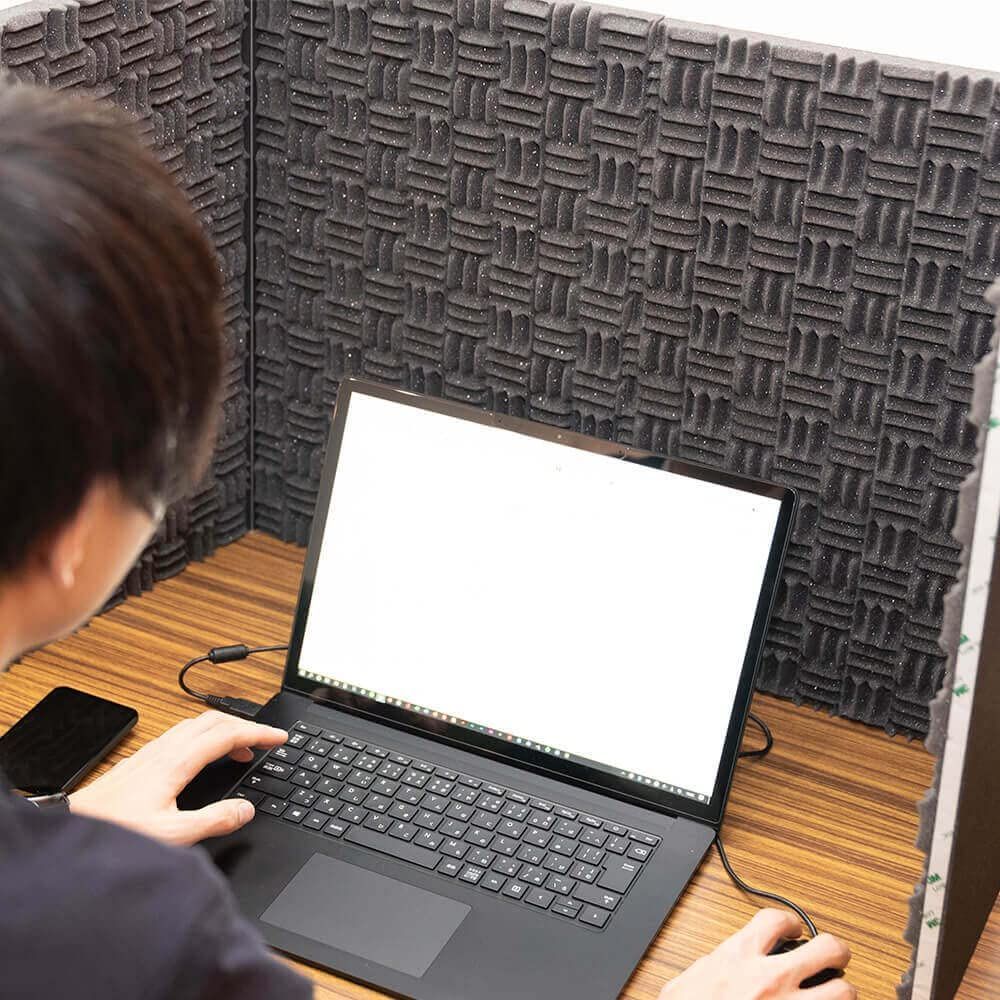 ノイズバキュームブース 日本製|ゲーム実況|TRPG|ライブ配信|テレワーク|飛沫防止|両面テープかんたん接着|吸音材|エコーノイズ低減