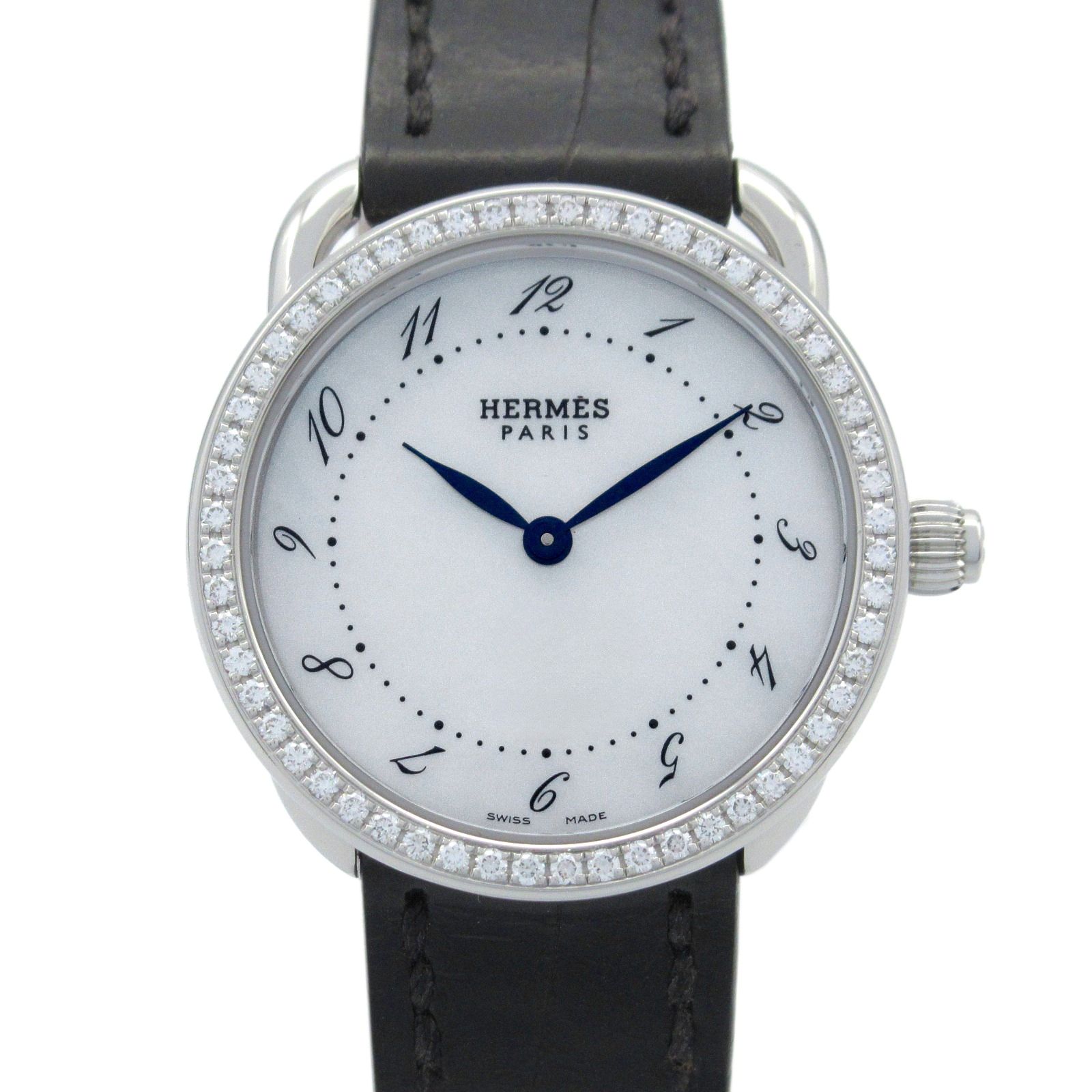 エルメス HERMES 腕時計 アルソー ダイヤベゼル AR5.230 ホワイトシェル ステンレススチール アルソー ダイヤベゼル レディース Used A