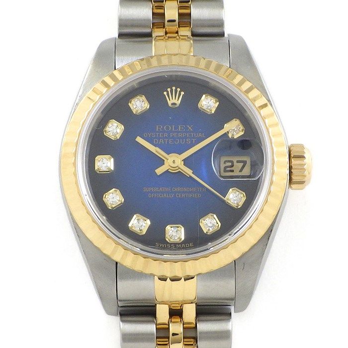 ロレックス Rolex 腕時計 デイトジャスト 26m 79173G Y番 2002年製 10ポイント ダイヤインデックス ブルー グラデーション文字盤 フルーテッドベゼル ジュビリーブレス K18YG SS 自動巻き 【中古】 ロレックス Rolex 腕時計 デイトジャスト 26m 79173G Y番 2002年製 10
