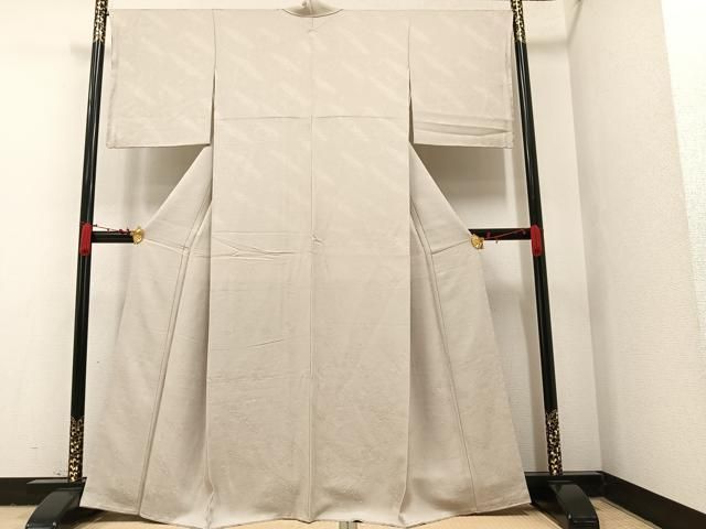 平和屋着物●上質な色無地 草花地紋 灰白色 正絹 AAAW5584ph