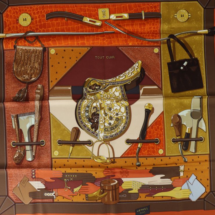 ☘️美品☘️ HERMES　TOUT CUIR すべて革 　スカーフ カレ90 エルメス スカーフ カレ90 TOUT CUIR すべて皮 ブラウン