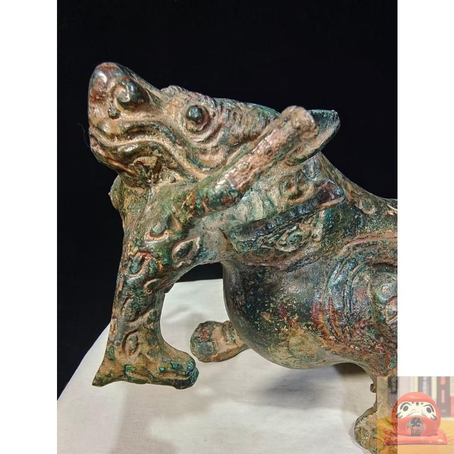 古い葵口銅皿　龍　虎　彫り　銘文有り　唐物　中国？ 中国古美術.珍品旧蔵.青銅器.とらがえさをあさる.紅斑緑繍.完全