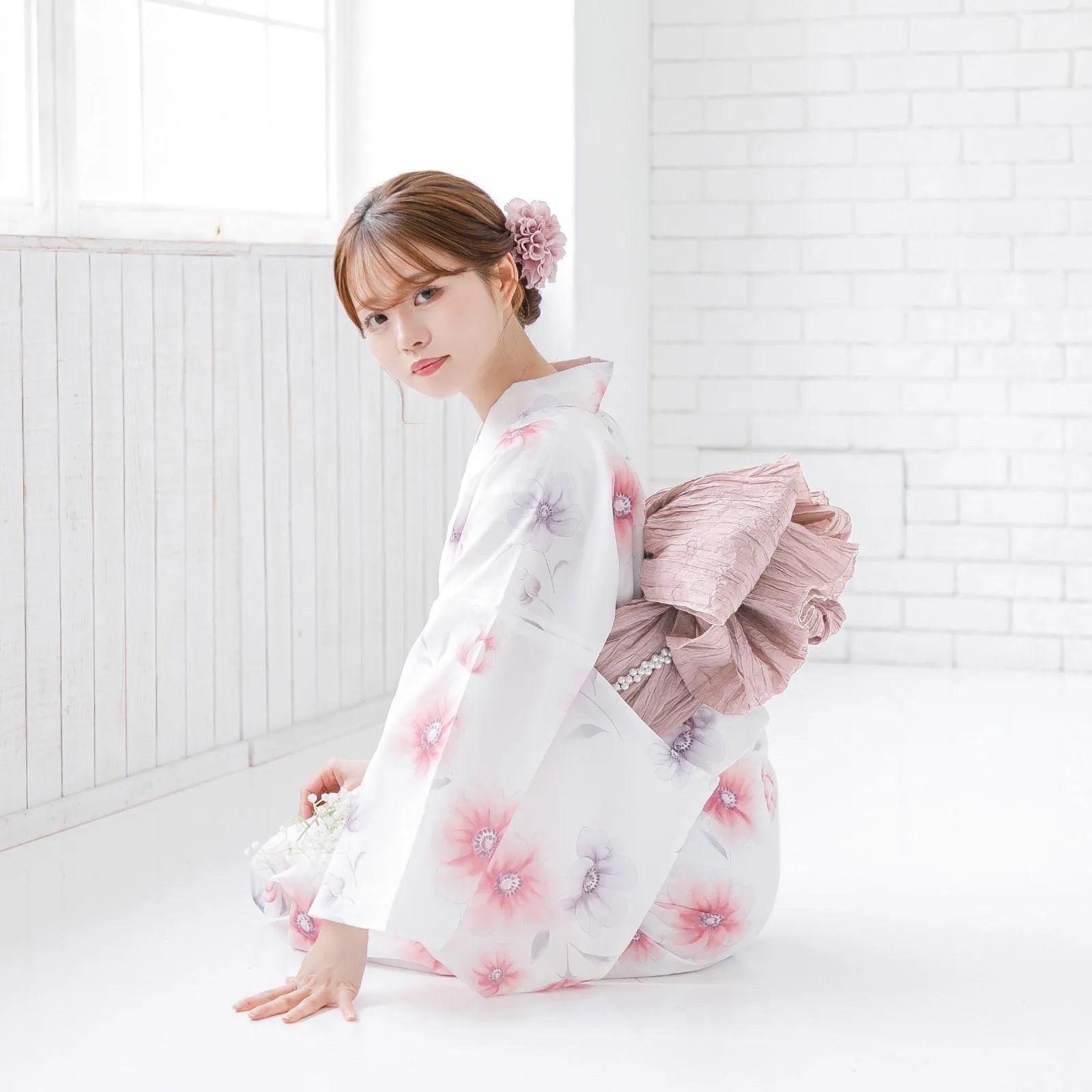 新品 浴衣 セット 浴衣セット ゆかた 大人 レディース 白 紫 花 Y4-51