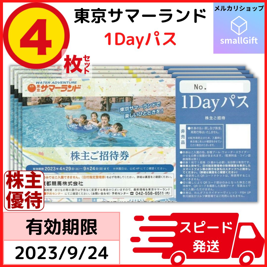 アウトレット特販 東京サマーランド1Dayパス 4枚【匿名発送/夏休み7.8