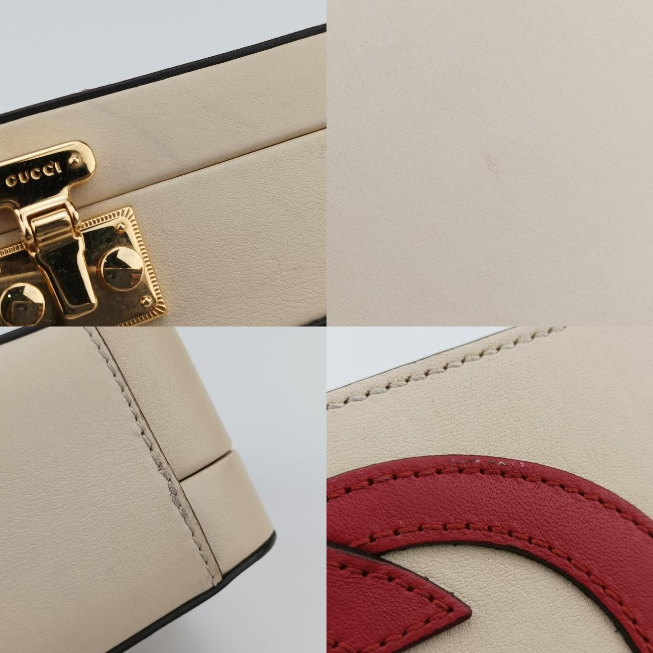 グッチGucciインターロッキングGホワイト×レッドレザー658230