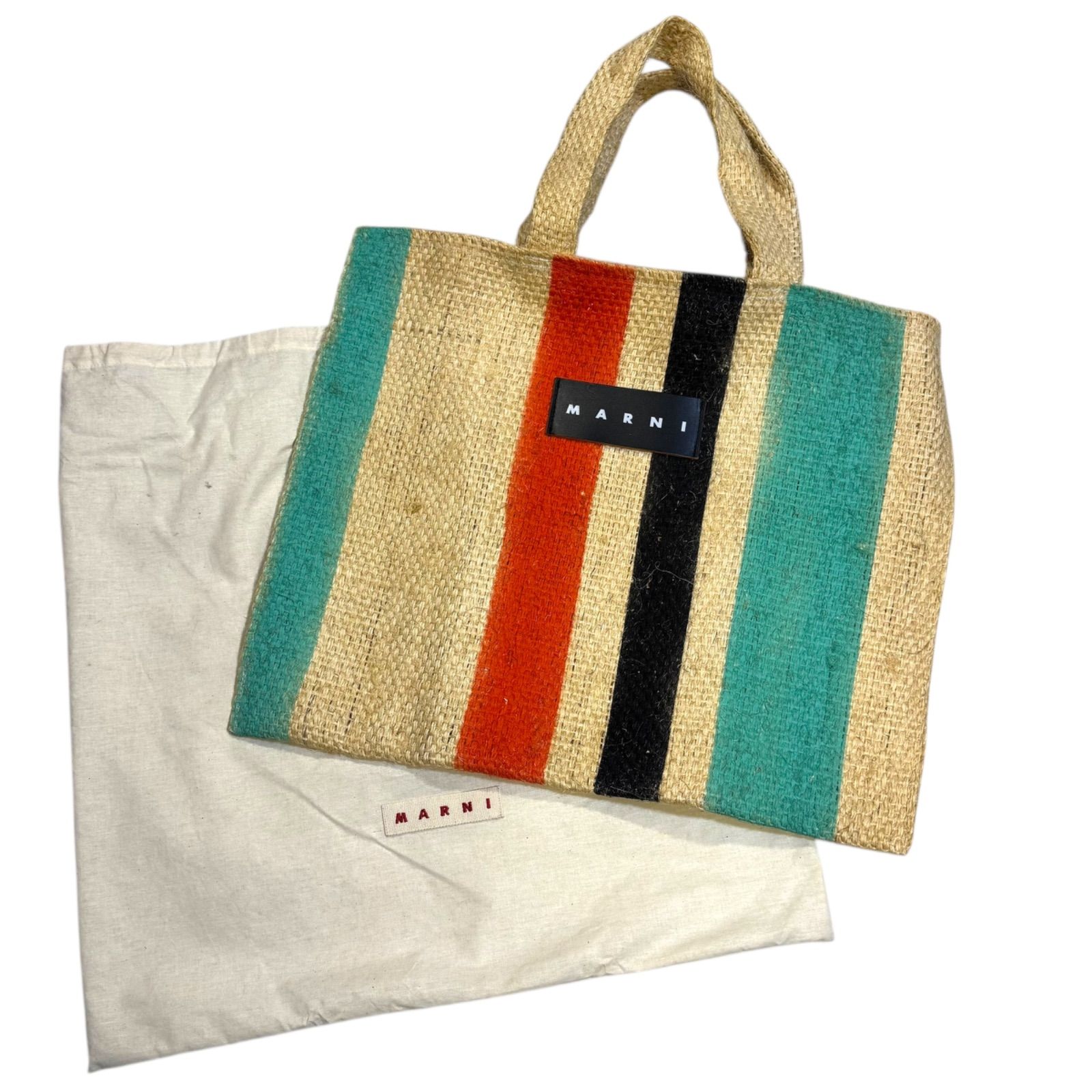 C346 【美品】 MARNI マルニ ラフィア トートバッグ カナパバッグ 天然 