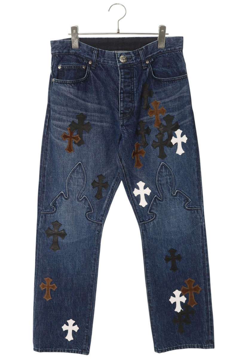 クロムハーツ デニムパンツ フレアニーステッチデニムパンツ メンズ クロムハーツ JEAN SL FLEURKNEE クロスパッチ付きフレアニー
