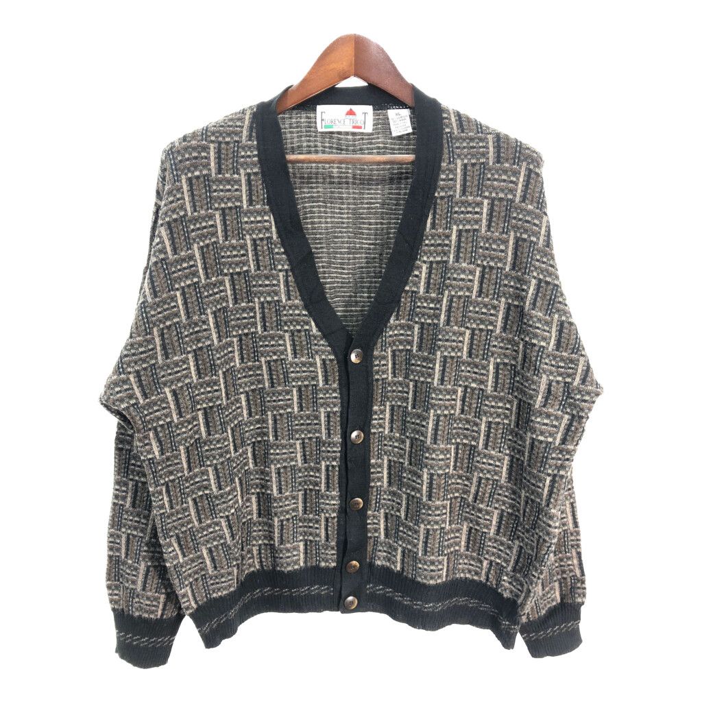 90年代 イタリア製 FLORENCE TRICOT ウール ニット カーディガン 総柄 