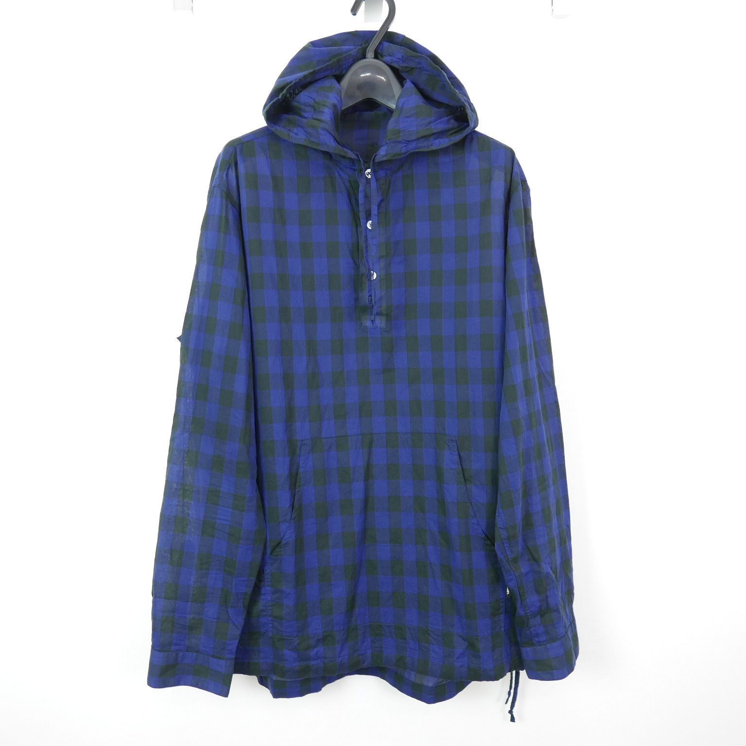 16SS SOPHNET. ソフネット SOPH ソフ BLOCK CHECK PULL OVER HOODED SHIRT 長袖 ブロックチェック フード プルオーバー シャツ NAVY L