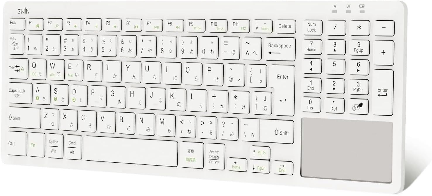 【数量限定】テンキー付き 日本語配列 タッチパッド 薄型 ワイヤレスキーボード 3つシステム対応 ワイヤレス 3台デバイス切り替え iPad ノートPC キーボード パソコン タブレット スマホ用 Blu