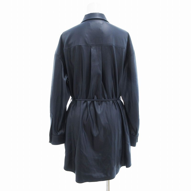 メゾンスペシャル MAISON SPECIAL レザーライクオープンカラーチュニックブラウス シャツ 長袖 F 紺 ネイビー 2119235308 メゾンスペシャル MAISON SPECIAL レザーライクオープンカラー