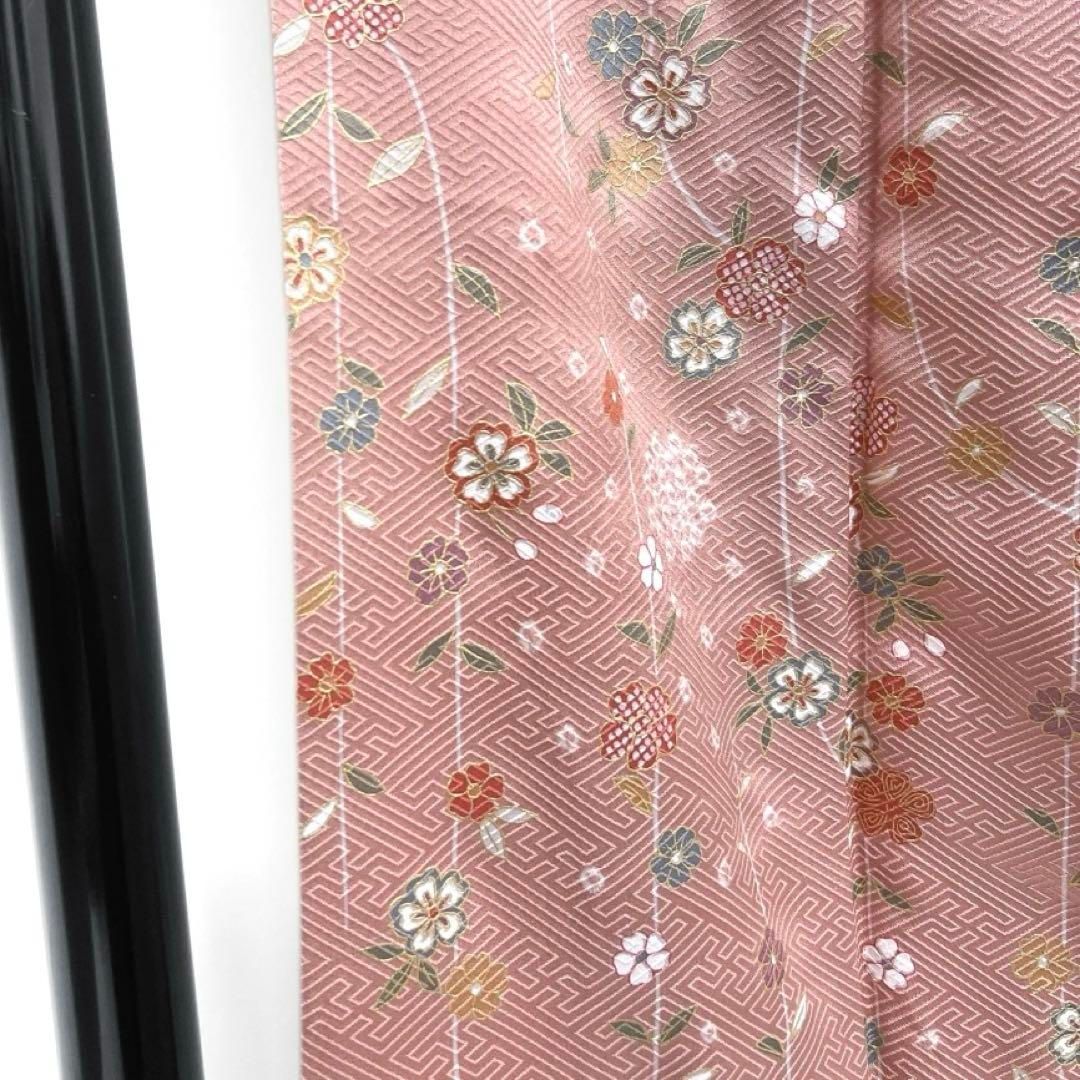 小紋絞り金彩枝垂れ桜紗綾形地紋ピンク着物114a d