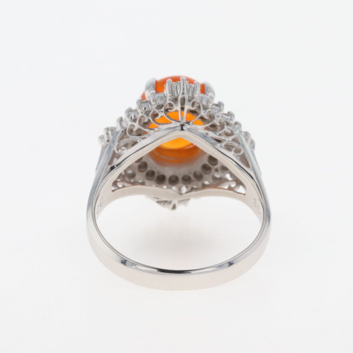 ファイアオパール デザインリング プラチナ 指輪 メレダイヤ リング  