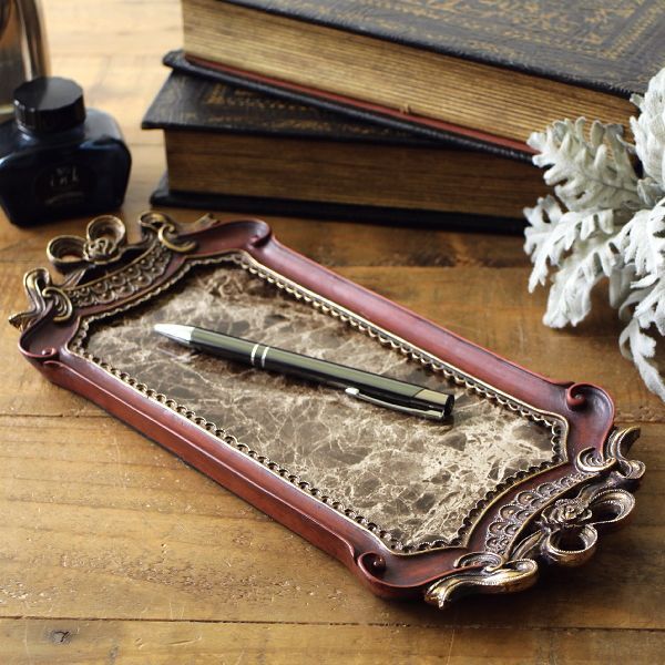 トレー トレイ アクセサリートレイ おしゃれ アンティーク ヴィクトリアン調 大理石風 エレガントなヴィクトリアントレイ マーブル