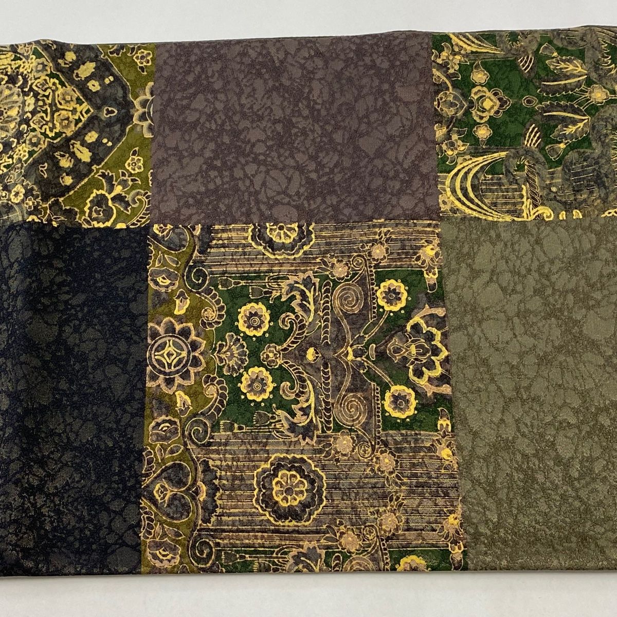 袋帯 美品 逸品 前田仁仙 落款 変わり市松 草花 金通し 金彩 濃紫 全通  